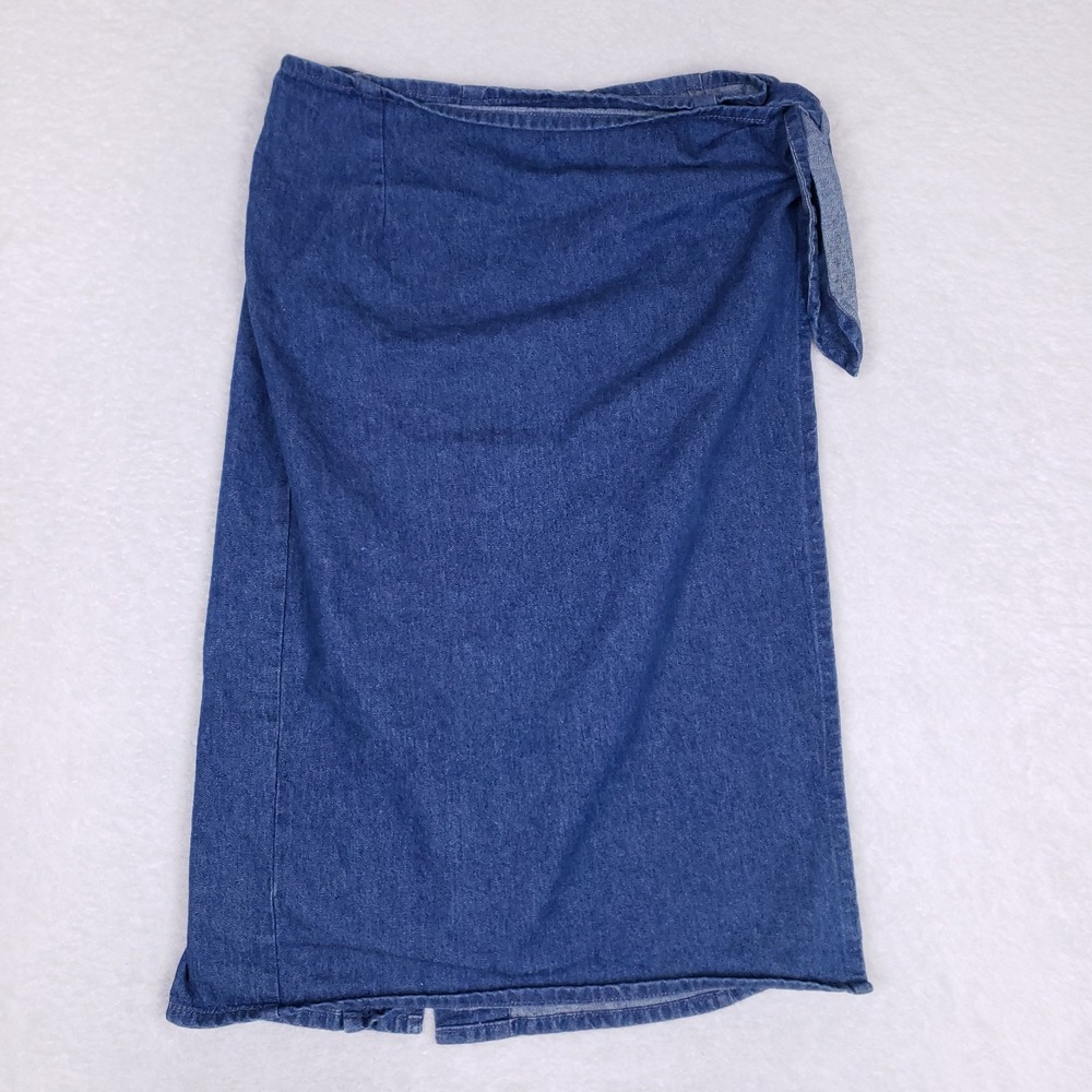 Vintage Prairie Wind Wrap Denim Skirt Size 10 Blue Made‎ In USA Cottagecore